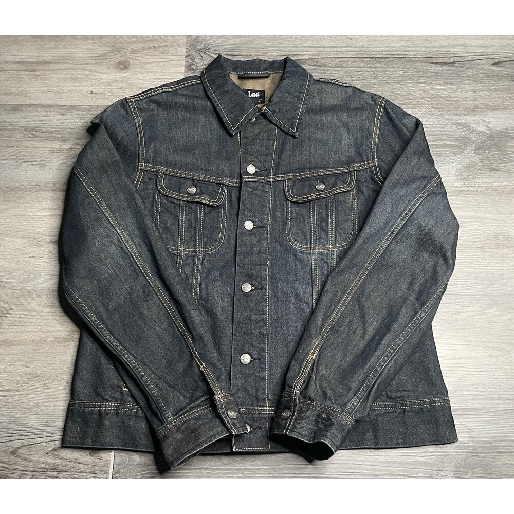 Lee Men's Size L Trucker Jean Jacket Classic Cotton Denim Coat, 4 Pocket